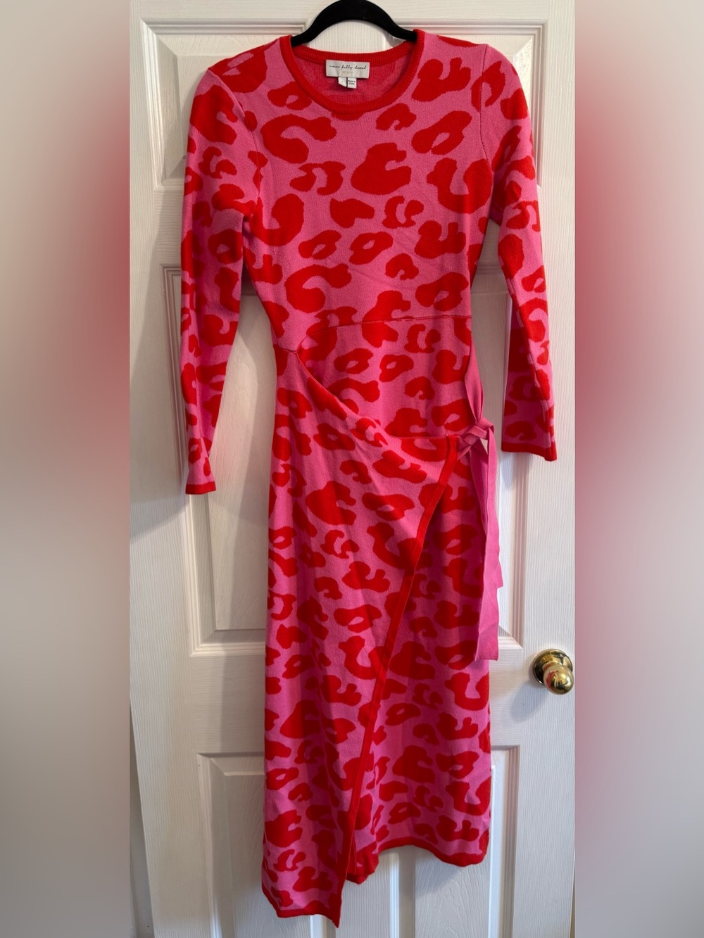 Never Fully Dressed Pink and Red Leopard Print Wrap Midi Dress